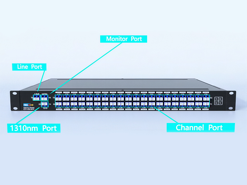 DWDM MUX DEMUX，40通道，波長范圍C21-C60，帶1310nm波長通道及監(jiān)控端口，LC/UPC雙纖，1U機架式
